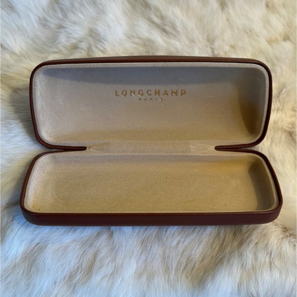 Longchamp Paris Glasses Case Leather Sueded Interior Hard Shell